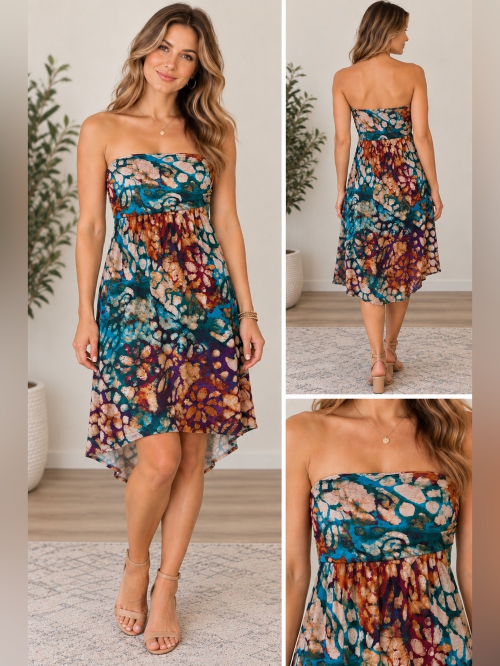 American Rag Women’s Boho High Low Strapless Abstract Tube Dress Size Small